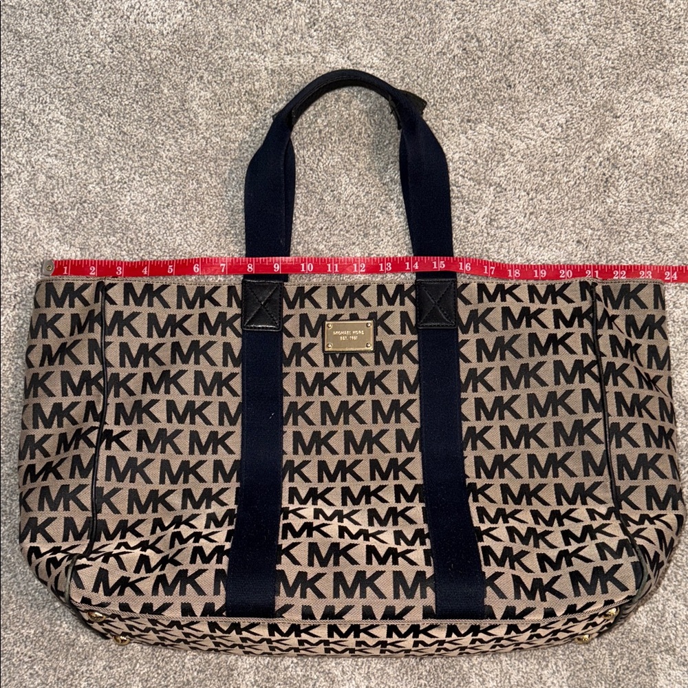 Michael Kors Beige and Black MK Logo Duffel Tote